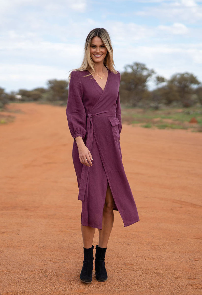 HUMIDITY Sienna Wrap Dress Plum Minty Lifestyle