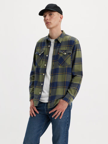 LEVI'S Men's Relaxed Fit Western Shirt - Gough Plaid Bluish Olive