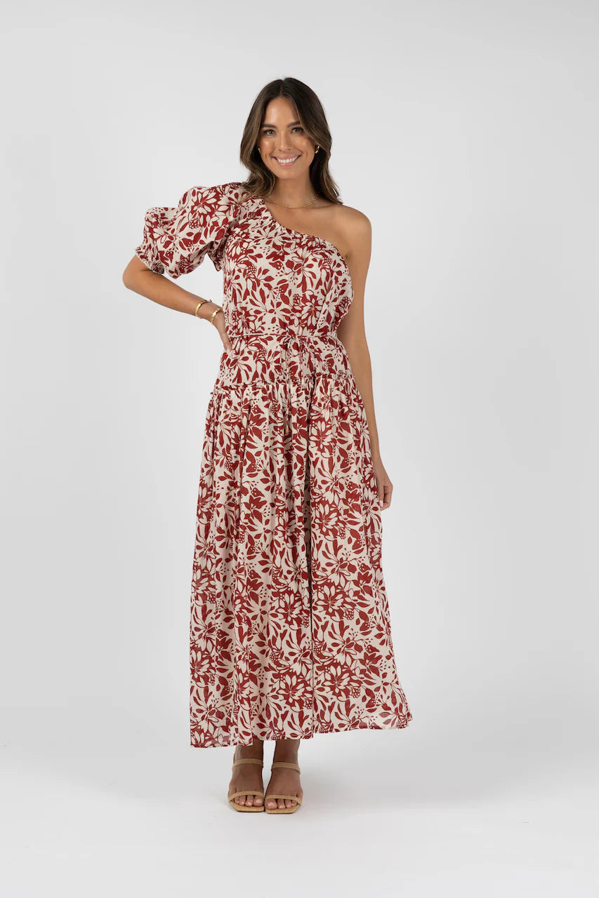 HUMIDITY Eden One-Shoulder Dress - Brick
