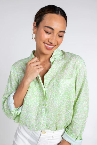 HUT Boyfriend Linen Shirt - Green Ditsy