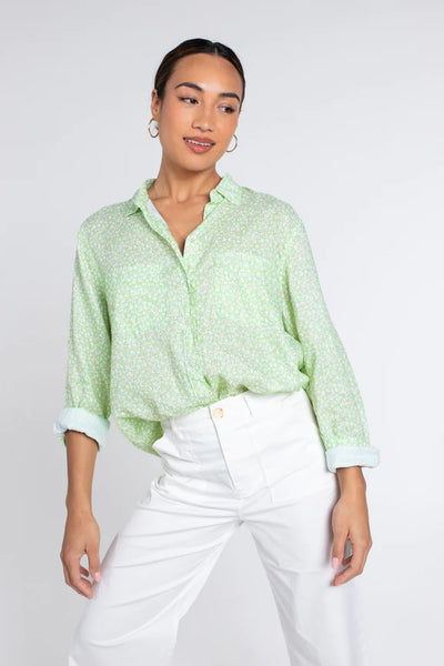 HUT Boyfriend Linen Shirt - Green Ditsy