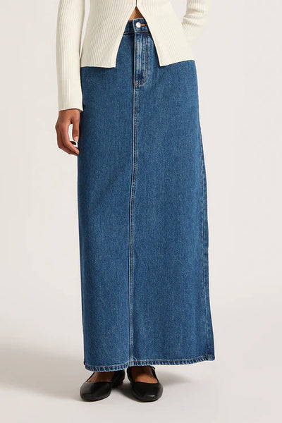 NUDE LUCY Organic Denim Maxi Skirt - Vintage Blue