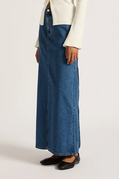 NUDE LUCY Organic Denim Maxi Skirt - Vintage Blue