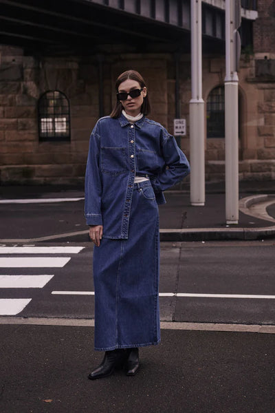 NUDE LUCY Organic Denim Maxi Skirt - Vintage Blue
