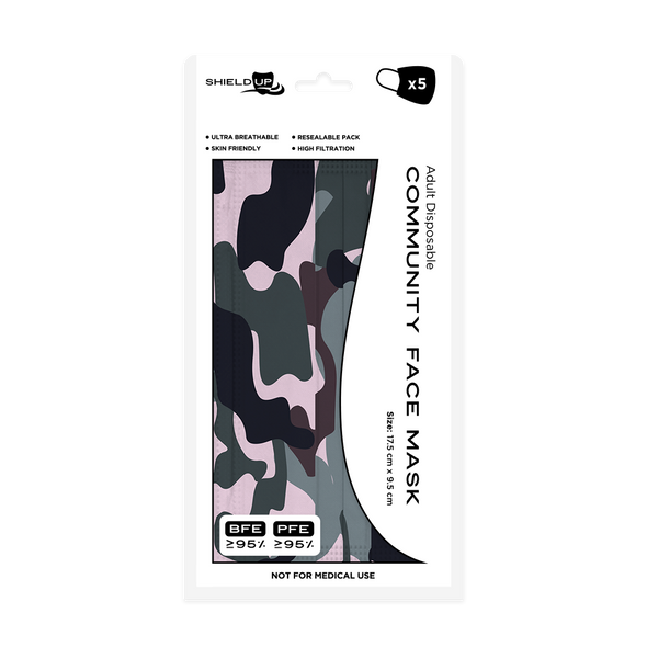SHIELD UP STUDIO Disposable Face Mask - Urban - Camo - 5 Pack