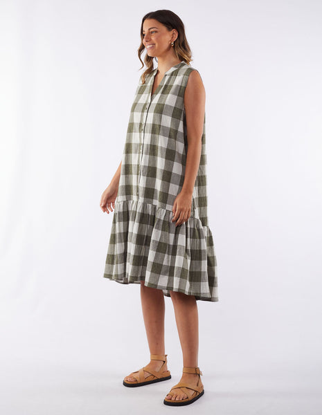 FOXWOOD Yarra Dress - Olive/ Natural Check