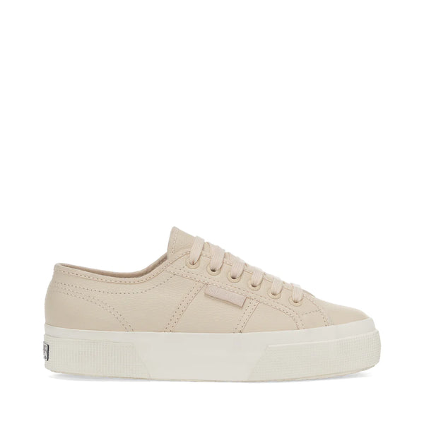 SUPERGA 2740 Platform Tumbled Leather - Beige Lt Eggshell Favorio