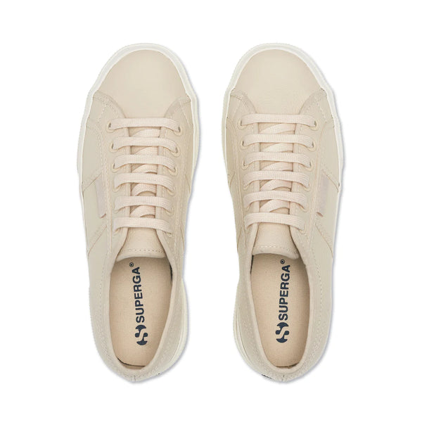 SUPERGA 2740 Platform Tumbled Leather - Beige Lt Eggshell Favorio