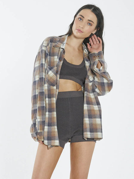 THRILLS Section Oversized Flannel Shirt - Tobacco