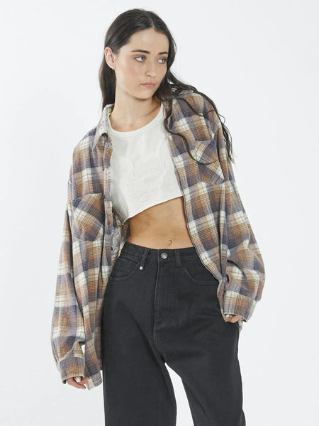 THRILLS Section Oversized Flannel Shirt - Tobacco