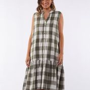 FOXWOOD Yarra Dress - Olive/ Natural Check